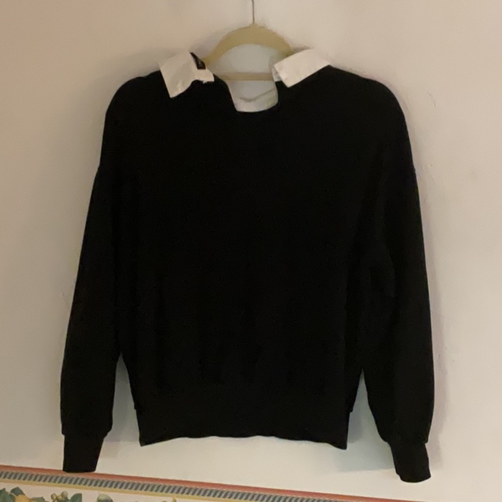 Sale! SHEIN Contrast Collar Letter Graphic Sweatshirt, Size S, Black/White - Picture 4 of 12